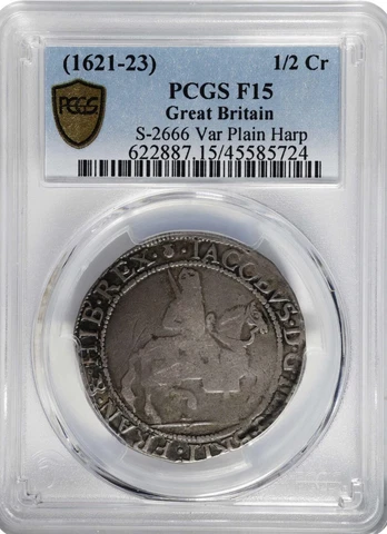 1621-3 James I Half Crown, PCGS Certified F-15, Great Britain, S-2666, KM-61 Cover