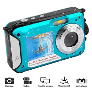 Underwater Camera 10 feet Waterproof HD 2.7K 24MP Dual Screen16X Zoom Self-Timer - Picture 1 of 8