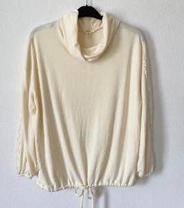 NWT Como Blu Woman Ivory Sweater Top Long Sleeve Lace Cowl Neck Size L - Picture 1 of 11