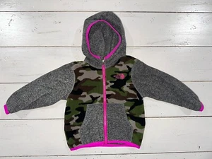 Toddler Girl 12-18 M TNF North Face Camo Pink Gray Pink Fleece Hooded Zip Jacket - Picture 1 of 9