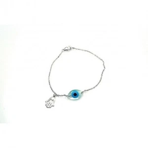 925 Sterling Silver Rhodium Plated Evil Eye & Hamsa Charm Bracelet - Picture 1 of 1