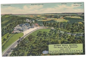 TOWN HILL HOTEL Mountain Top US Route 40 Cumberland Maryland MD Postcard Linen - Picture 1 of 2