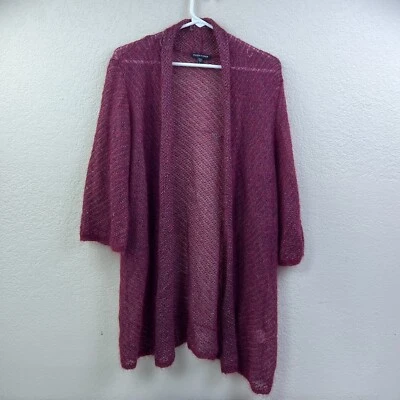 Eileen Fisher 金属色开衫女式 L 粉色马海毛羊毛开襟针织晚装上衣 — 第 1/4 张图片