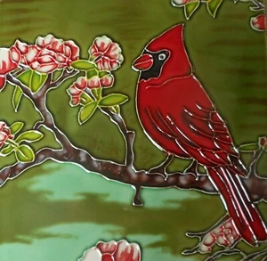 Cardinal hand painted ceramic art tile 8 x 8 inches with fiberboard back - Picture 1 of 2