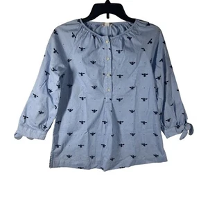 J.Crewcuts Blue Bee Print LS Blouse Girls Size 14 Button-Up Design Tied Cuffs - Picture 1 of 6
