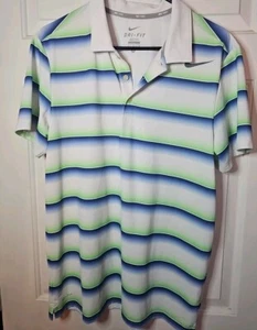 EUC Nike Tennis Men's Dri-Fit  Green & Blue  Striped Performance Polo Size M - Picture 1 of 4