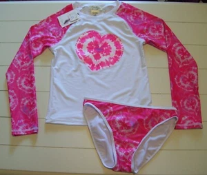 Girls Jessica Simpson 2 Pc LS Rash Guard Tie Dye Heart Shirt Bikini Swimsuit 14 - Picture 1 of 4