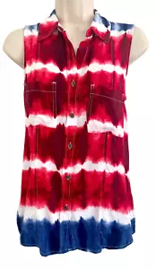 Rock & Republic Woman's Top Sz S Red White Blue Tie Die Sleeveless Patriotic - Picture 1 of 9
