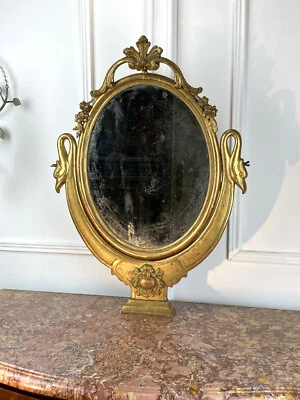 MIROIR DE COIFFEUSE ANCIEN PIVOTANT EN BOIS DORÉ DE STYLE LOUIS XV /EPOQUE XIXe  - Photo 1/4