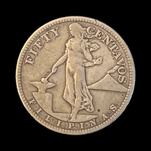 1909-S US Philippines 50 Centavos - Silver Coin - Key Date - 0207 - Picture 1 of 3