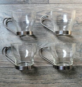Set of 4  Glass Metal Handle Espresso Cups NEW in Original Box  - Picture 1 of 4