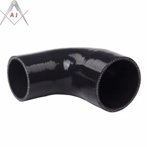 Black ID 2.75" to 3.94" 70mm-100mm 90 Degree Silicone Elbow Coupler Reducer Hose - Picture 1 of 6