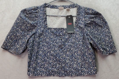 Top corto Levi's para mujer pequeño multi floral algodón Joella manga abullonada botón delantero Foto 1 de 4