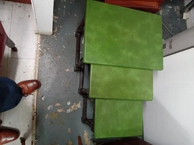 nest of three oak rexine topped tables - Image 1 of 4