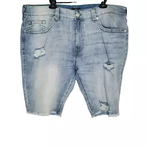 True Religion Mens SZ 44 Ricky Jean Shorts Relaxed Straight Fade Light Blue Raw - Picture 1 of 16