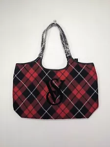 NWT $60 Victoria's Secret Red Black Sherpa Logo Plaid Tote Weekender Travel Bag - Picture 1 of 10