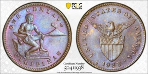 1933-M U.S. Philippines 1 Centavo PCGS MS63BN Lot#G8645 Beautiful Toning! - Picture 1 of 4