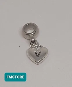 Charm Ciondolo Per Bracciale Lettera V Cuore Tono Argento ( Modello Pandora - Foto 1 di 2