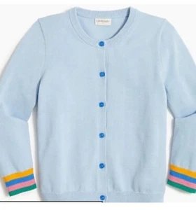 J. Crew Light Blue Casey Cardigan w/Striped Cuffs - Size 10-11 L - Picture 1 of 8