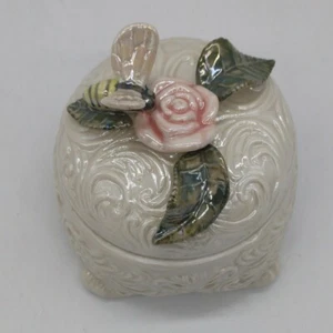 Runde Schmuckschatulle mit Deckel Rosa Rose & Biene - Bild 1 von 5