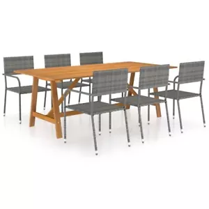 7 Pcs Patio Dining Table And Chairs Modern 6-Person Dinner Set Outdoor Furniture - Picture 1 of 9