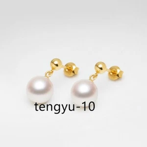 ELEGANTE AAA 9-10 mm weiße runde Akoya-Perlen Ohrhänger 18 Karat Gold - Bild 1 von 5