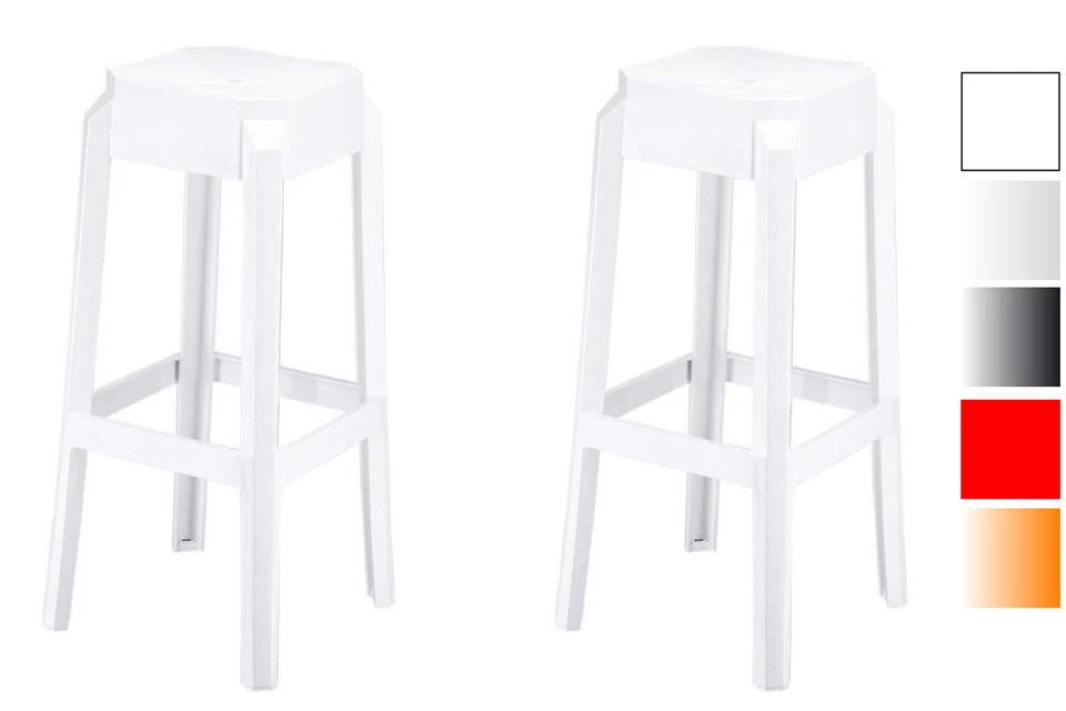Lot de 2 Tabourets de bar Design Fox en Plastique avec repose-pieds - Photo 1/1