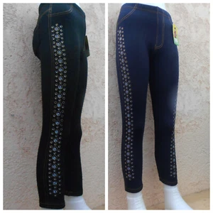 Thermo Leggings Pailletten Leggings Jeans Optik Mädchen Freizeithose Schwarz - Bild 1 von 5