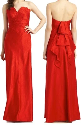 Phoebe Couture Kay Unger Red Dupioni Silk Fan Pleat Strapless Dress Gown 8 - Image 1 of 4