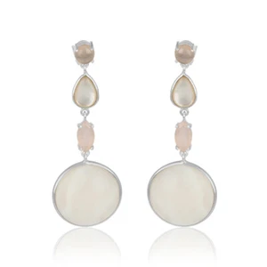 Chalcedony Mother of Pearl Gemstone Women's Fine Silver Earrings Jewelry - Picture 1 of 3