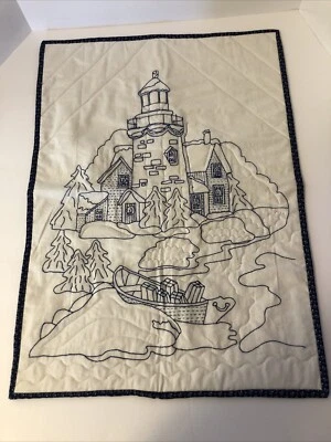 Christmas Light in Blue White Quilt Lighthouse Wall Hanging - Image 1 of 2