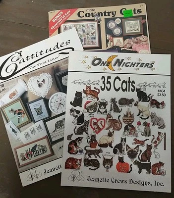 Lot of 3 Cross Stitch Patterns Books of CATS KITTENS, CATTITUDES #170, One Night - Image 1 of 4