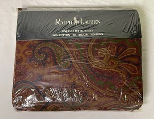 Sábana bajera completa vintage Ralph Lauren 200TC Elizabeth Paisley II borgoña - Imagen 1 de 7