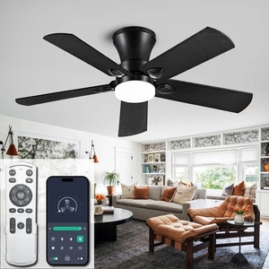 42" Flush Mount Ceiling Fans with Lights and Remote/APP Control, 3CCT Dimmabl... - Picture 1 of 8
