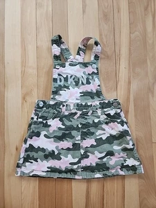 DKNY Kids 6 Green Pink Camo Glitter Logo Overall Dress Skirt Jumper Cotton - Picture 1 of 7