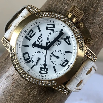 Reloj Jet Set San Remo Mujer J3068 Vestido Pavimentado Cuero Blanco Cuarzo 40mm 6 3/4" Foto 1 de 4