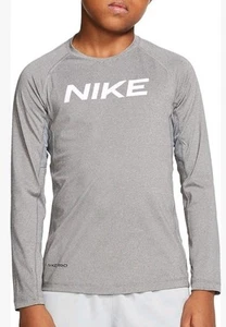 Nike Pro T Shirt Youth Boy's Grey Dri Fit Crew Neck Long Sleeve Performance! L - Picture 1 of 6