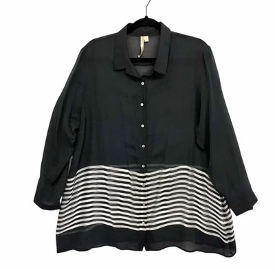 Удобная прозрачная негабаритная туника США на пуговицах спереди в полоску легкая женская размер XL - Изображение 1 из 4