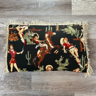 手工西方女牛仔海报枕头黑色条纹新奇复古风格装饰 — 第 1/4 张图片