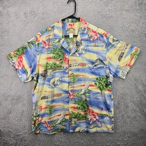 Paradise Found Hawaiian Shirt Mens Large Denim Blue Florida 100% Rayon - Bild 1 von 21