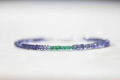 Smeraldi e pietre preziose iolite perline argento sterling 925 bracciale... - Immagine 1 di 4