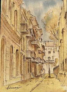 "Pintura acuarela de New Orleans Street por Coleman 12x17""" - Imagen 1 de 23