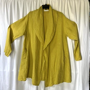 Bryn Walker linen jacket yellow small open front pockets oversize mid-weight - Picture 1 of 6