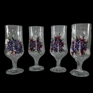 Hand Painted 15 oz. Wine Glass Purple White Pink Maroon Green  Floral Set of 4 - Picture 1 of 3