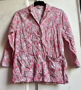 ANOKHI Blouse Medium Pink Cotton Vintage Paisley Hand Block Printed Pockets - Picture 1 of 11