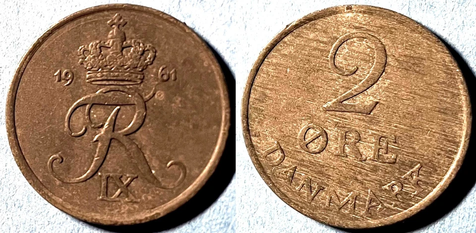 Denmark 1961 2 Øre - Frederik IX KM-840.2 Zinc UNC #96 - US Seller - Image 1 of 1