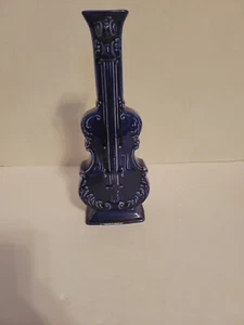 Vintage Pottery Navy ,Cobalt Blue Vase Violin Cello Instrument 9" Decor - Picture 1 of 7