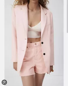 New Zara Pastel Pink Blazer Jacket with Asymmetric Seam Size: XS - Picture 1 of 5