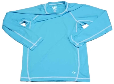 OP Ocean Pacific Rash Guard Swim Shirt Youth 2XL Blue Solid Long Sleeve Pullover - Image 1 of 4