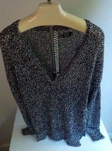 VOLCOM "Keepin Cozy Sweater" Black/Silver Open Weave Down Back SZ SM NWT - Picture 1 of 5